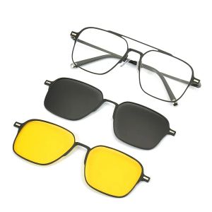 Metal 3 в 1 Новый стиль магнитный зажим на очках тренд рамка Поляризованные солнцезащитные очки для мужчин 2023 Оптические компьютерные очки UV400 7009