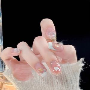 French Love Wear Manicure Sticker Short Irregular with Diamond Gentle Temperament Wear Armor False Nail Nail Finished Product