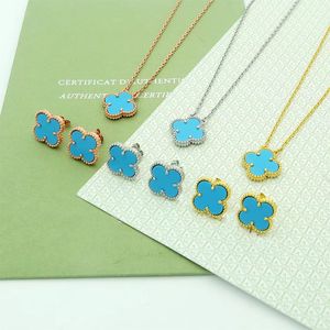 fashion necklace ladies New Brand 925 sterling silver Clover Earrings Charm Gold Pendant for women High Quality Designer Necklace Jewelry Set