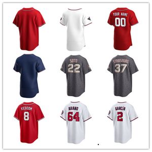 Camisas de beisebol personalizadas Homens Mulheres Juventude Crianças 24 Joey Gallo 28 Lane Thomas 6 Jesse Winker 8 Eddie Rosario 37 Stephen Strasburg 11 Ryan Zimmerman 81 Drew Millas 34 Harper