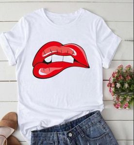 2022Short sleeve women039s casual round neck pullover summer new white Tshirt with sexy lip pattern flannel shirts for women9514713