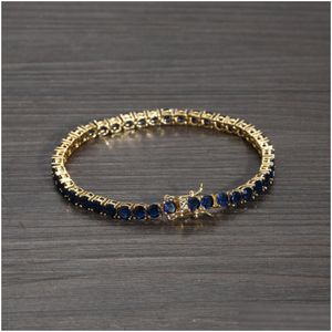 Tennis Hip Hop 4mm Blue Cubic Zirkonia Bling Out Chain Armreifen Armbänder uni 1 Row CZ Link Chains Fashion Rock270h Drop Lieferung DHMCT