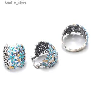 Cluster Rings Retro Ethnic Style Enamel Womens Hollow Pendant Earrings And Ring In Sterling Silver Floret Clusters GirlsJewelry L240402
