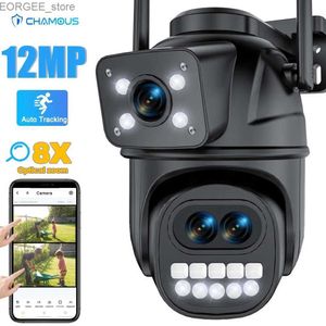 Other CCTV Cameras 12MP 6K WiFi Camera Outdoor Three Lens Dual Screens 8X Zoom CCTV Mini Video Cam Auto Tracking Security Protection Surveillance Y240403