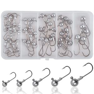 Fishhooks 55pcs Jig Hooks Zestaw Crappie Jig Heads Unpalaled Football Worm Hooks Hooks Asortyment dla zestawu rybołówstwa z flądry basowej