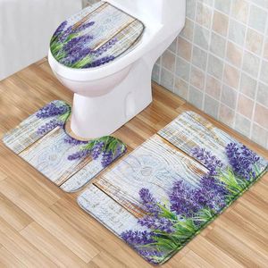 Bath Mats Lavender Mat Set Nature Scenery Floral Beautiful Purple Flowers Low Pile Memory Foam Toilet Cover U-Shaped Carpet