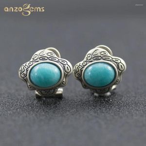 Stud Earrings Anzogems Vintange Natural Amazonite 925 Sterling Silver Gemstone Fine Jewelry For Women's Wife Clasp Ear Studs