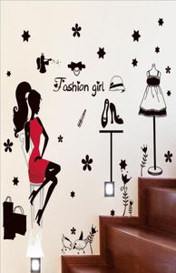 Modern Fashion Sexy Girl Stickers Window Showcase Red Dress Woman Wall Sticker Waterproof Furniture Stikers PVC7427161