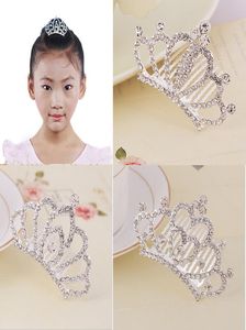 Whole Girls Head Accessories Crystal Rhinestone Crown Heart Crown Pageant Beautiful Silver Color Children Tiaras Hair Comb Hea1559794