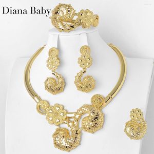 Halskette Ohrringe Set Diana Baby Brautschmuck Indien Äthiopien Dubai Gold plattiert Luxusblumenarmband Ring Romantische Hochzeit