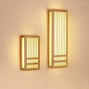 Wall Lamp Japanese Style Solid Wood Lamps LED Interior Lighting Fixtures Acrylic Rectangular Bedside Light For Bedr Living Room