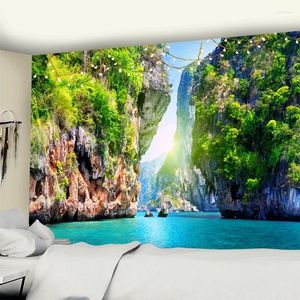 Tapisserier berg och floder naturliga sjöar strand dekoration tapestry vägg hängande färgglada landskap vardagsrum hem