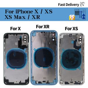 iPhoneのバックハウジングx xs max xrバックバッテリードアグラスミドルシャーシフレームシムトレイサイドキーパーツ