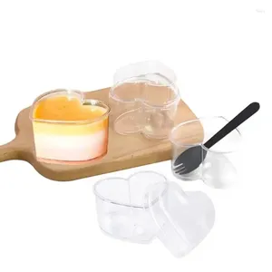 Coppe usa e getta cannucce 10pcs da 150 ml tazza di budino in plastica a forma di cuore gelato da dessert gelatina per alimenti per alimenti per alimenti ciotola