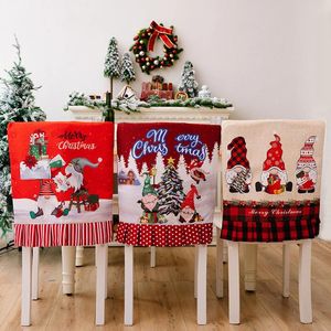 Capas de cadeira capa de natal desenho animado fofo plissout gnome Pressado Back Holiday Home Decor para banquete de festa na sala