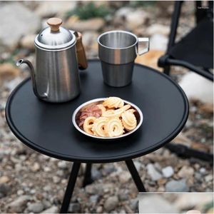 Camp Furniture Folding Round Portable Outdoor Three-Legged Dining Table Aluminum Alloy Coffee Hike Picnic Liftable Drop Delivery Sport Otetf