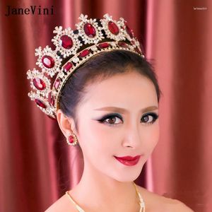 Hair Clips JaneVini Luxurious Red Rhinestone Big Bridal Tiaras Crowns Round Vintage Baroque Crystal Pageant Diadem Wedding Accessories