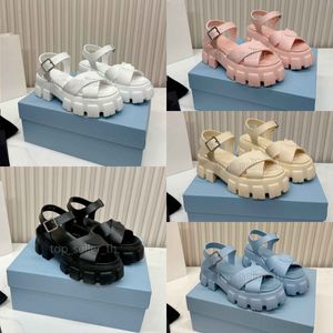 Designer Sandal Monolith Rubber Sandals Women Slides Platform Leather Slide Summer Cross Band Slipper Flat Casual Beach Shoes Luxury Buckle Mules