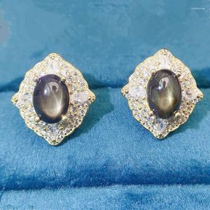 Stud Earrings Natural Real Starlight Sapphire Earring Luxury Style 6 8mm 1.6ct 2pcs Gemstone 925 Sterling Silver Fine Jewelry L243127