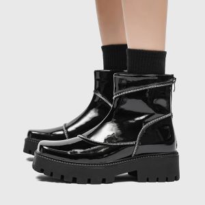 Boots Goth Punk Platform Boots Men Zipper Design Boots Motorcycle Boots Male split splish glies on ankle boots square toe أحذية عارضة