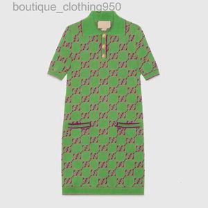 Vestidos casuais básicos vestidos de grife clássico de malha vintage moda mulher letras completas padrão malha de manga longa roupas femininas malhas de lapão de lapela