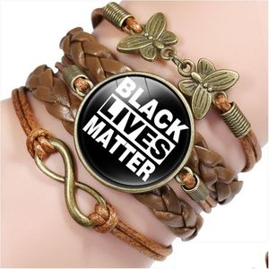 Charm Bracelets Infinity Black Lives Matter I Cant Breathe Have A Dream Letter Men Fashion Leather Wrap Bangles Women Braid Brown Dr Dhtqt