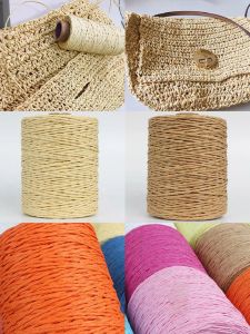 Tees 280 Meter Colorful Threads Natural Raffia Straw Yarn for Summer Hand Knit Crochet Hat Handbag Cushion Baskets Knitting Material