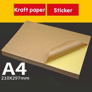 Papper A4 Kraft klistermärke Skrivning Kartongfärg Inkjet Lasertryck Selfadhesive Adhesive Leather Label Sticker Yellow Paper 100 Pieces