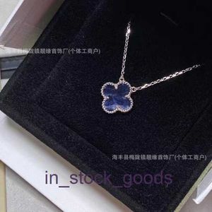 High end designer necklace vanclef High Version Clover Necklace 925 Pure Silver Plated 18K Natural Blue Silver Shining Stone Original 1to1 With Real Logo