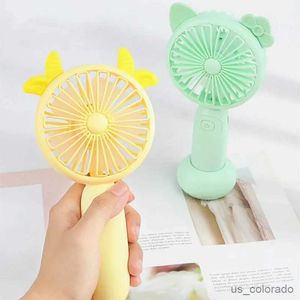 Electric Fans Usb Charged Fans Mini Desktop Handheld Adjustable 2 Speed Fawn Cartoon Electric Fan With Light Quiet Travel Outdoor Cooling Fans