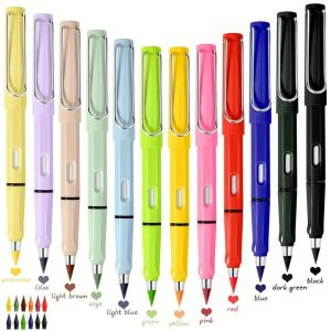 Bleistifte 12 pcs gefärbte unendliche Bleistift mit Radiergummi langlebig Schreiben Zeichnen Sie keinen schärfen ewigen Bleistift für Schulbürovorräte
