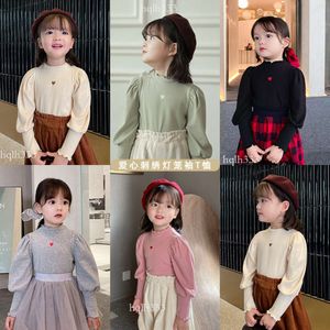 Fashionable And Girls' Minimalist Style Bubble Sleeved Love Base Shirt 2024 Spring Autumn New Children's Trendy T-Shirt Top T-