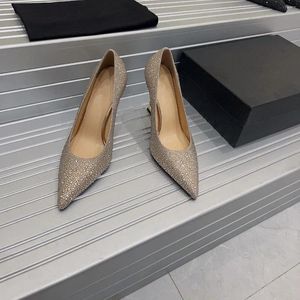 Elbise Ayakkabı Sıradan Tasarımcı Kristal Strass Stiletto Topuklu Slip-On Posty Toe Kadın Moda Yüksek Metal Topuklu Gelin Düğün