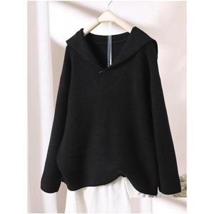 Kvinnors tröjor 2023 Autumn/Winter Solid Color Simple Navy Collar Plover Knit Shirt Loose Korean Edition Laydown Warm Sweater Drop Del DHSQ5