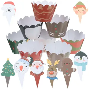 Одноразовые чашки соломки рождественские украшения рождественские десертные топперы бумажные обертки кексы на вечерин