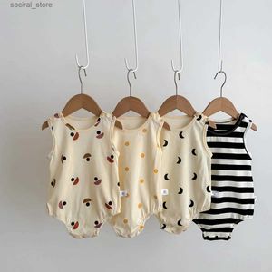 Rompers 2023 New Cute Print Baby Sleeveless Vest Bodysuit Newborn Toddler Boy Girl Cotton Jumpsuit Infant Summer Clothes 0-24M L240402