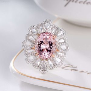 rings jewelry women luxury real 18k gold natural pink morganite diamond flower necklace pendant