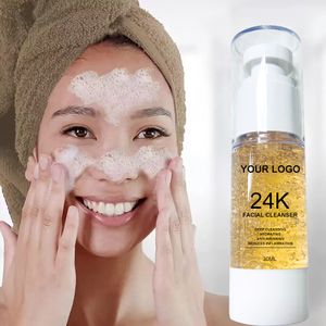 Rótulo Privado de 30 ml 24K Cleanser facial de ouro personalizado Cleanser profunda Preencher Stock