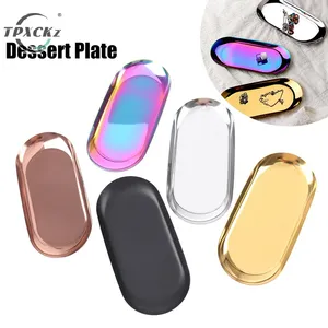 Plates 1pcs Stainless Steel Gold Dining Plate Dessert Nut Fruit Cake Tray Snack Kitchen Western Steak Dish