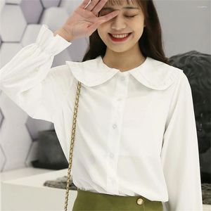 Kvinnors blusar 2024 Korean Spring White Blus Kvinnor Långärmad bomullstoppar Kvinnlig söt tjej Blusa Fashion Lady Shirt kläder