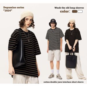 Dongu Striped Cotton Cotton Instagram Trendy Trendy T-Shirt Shirt Sleeved Men's