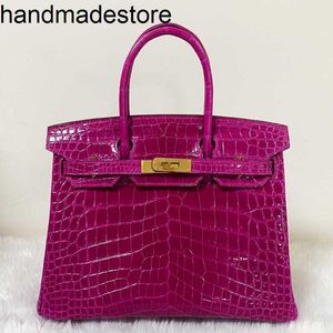 Genuine Leather Bk Designer Handbag Arabian Night Purple Crocodile Leather Bag Bright 30 Buckle Womens Sewn 25