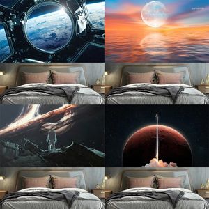 Tapestries Universe Planet Space Rocket Tapestry Wall Decoration Background Cloth Bedroom Living Home