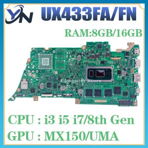 UX433F för Asus Zenbook 13 UX433FN UX433FA UX433 Laptop Motherboard Mainboard I3 i5 I7 8G/16G-RAM MX150/UMA 100% Test OK