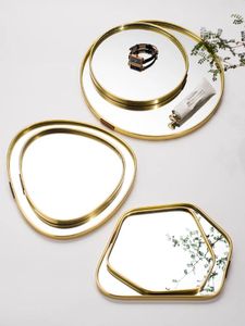 Decorative Figurines Nordic Home Bathroom Organizer Metal Glass Jewelry Display Plate Geometric Mirror Tray Gold Storage Trinket Ring Dish