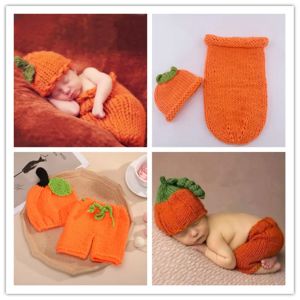 Photography Newborn Photography Props Crochet Knit Costume Prop Outfits Baby Pumpkin halloween Hat Photo Props Baby Photoshoot Outfits