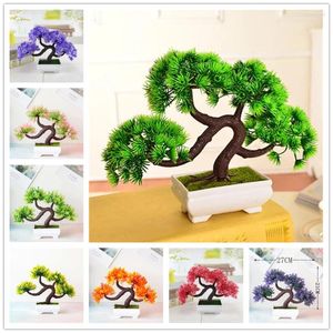 Decorative Flowers Simulation Cherry Blossom Tree Potted 27X21CM Artificial Moth Orchid Bonsai Green Plant Home Decoration Triangle Plum