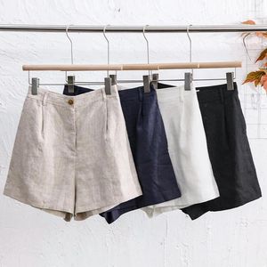 Women's Shorts 2024 Summer Linen Casual High Waist Wide Leg Button Up Elegant Ol Short Pants Femme