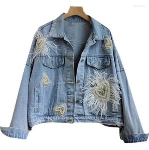Giacche Donne Donne039 Giacca di jeans femmina Diamonds Nappel Coat Feather2417490