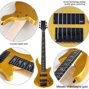 ギター43インチオコウムウッドメタリックシャンパンゴールド6ストリングエレクトリックベースギターボルト高光沢864mmスケール長